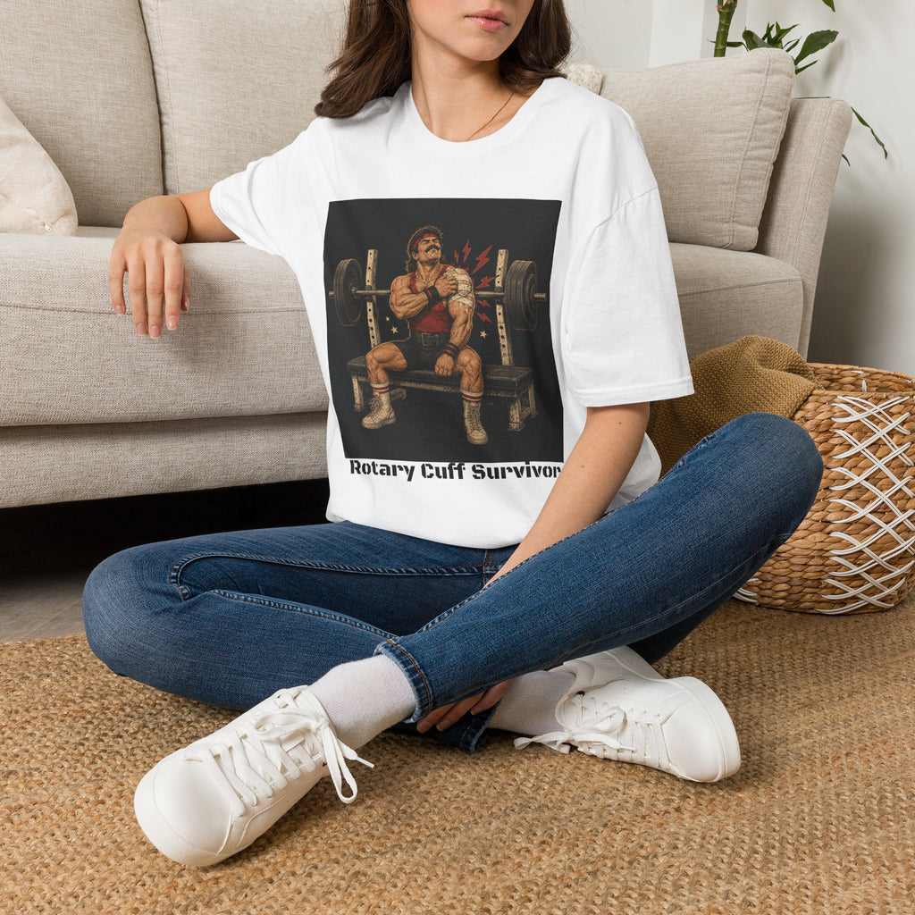 Rotary Cuff Survivor T-shirt - White - Funny Gym T-shirts
