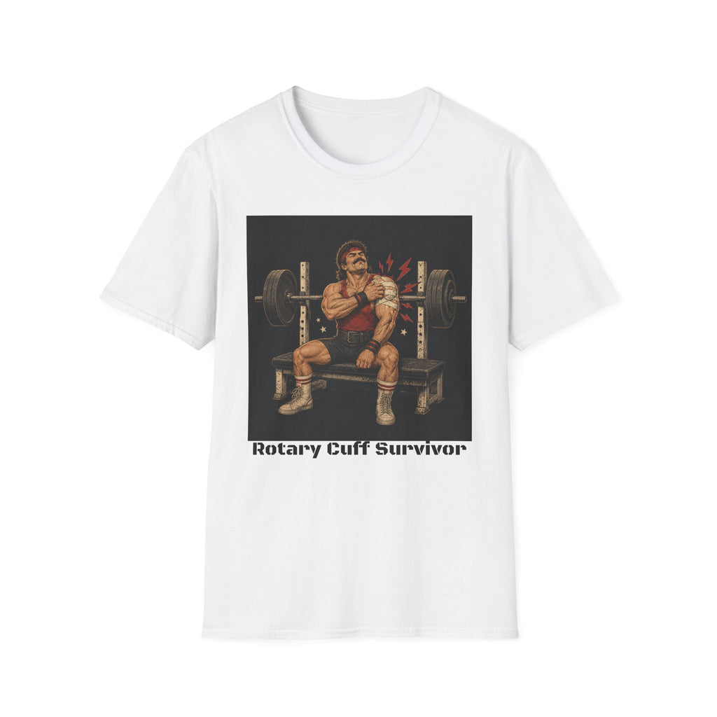 Rotary Cuff Survivor T-shirt - White - Funny Gym T-shirts