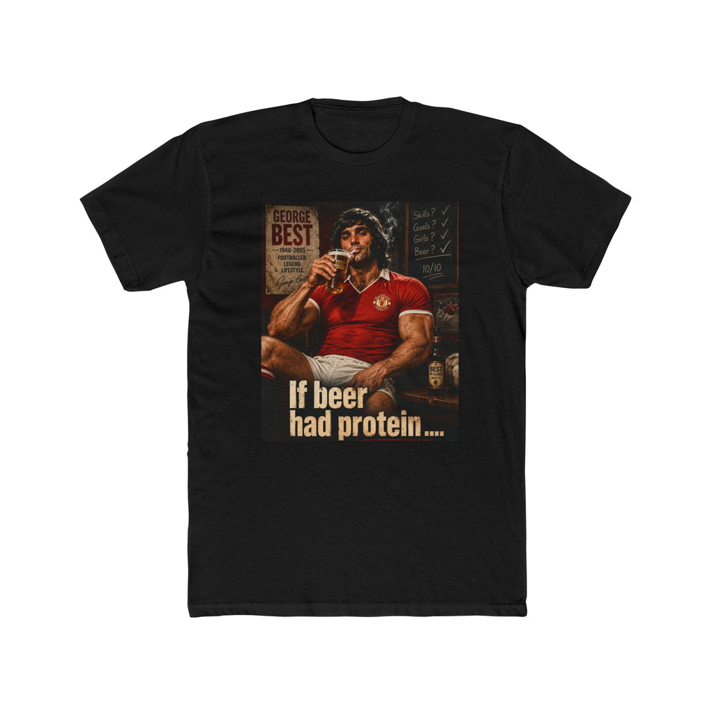 If Beer Had Protein Funny Beer T-Shirt — Vintage Bodybuilder Drinking Brew Tee